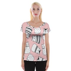 Cute Cats Cartoon Seamless-pattern Cap Sleeve Top by Vaneshart