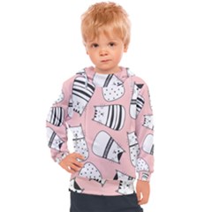 Cute Cats Cartoon Seamless-pattern Kids  Hooded Pullover by Vaneshart