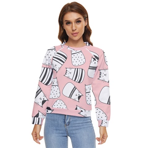 Cute Cats Cartoon Seamless-pattern Women s Long Sleeve Raglan Tee by Vaneshart