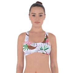 Seamless Pattern Coconut Piece Palm Leaves With Pink Hibiscus Got No Strings Sports Bra by Vaneshart