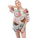 Seamless Pattern Coconut Piece Palm Leaves With Pink Hibiscus Oversized Chiffon Top View1