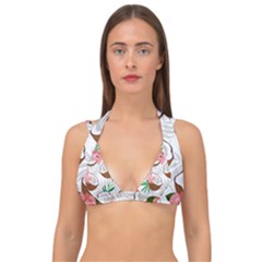 Seamless Pattern Coconut Piece Palm Leaves With Pink Hibiscus Double Strap Halter Bikini Top by Vaneshart