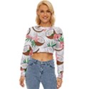 Seamless Pattern Coconut Piece Palm Leaves With Pink Hibiscus Lightweight Long Sleeve Sweatshirt View1