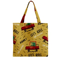 Childish-seamless-pattern-with-dino-driver Zipper Grocery Tote Bag