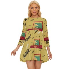 Childish-seamless-pattern-with-dino-driver Long Sleeve Babydoll Dress by Vaneshart