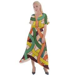 Snake Stripes Intertwined Abstract Cross Front Sharkbite Hem Maxi Dress