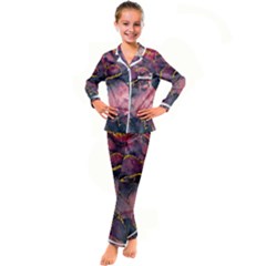 Pink Texture Resin Kids  Satin Long Sleeve Pajamas Set