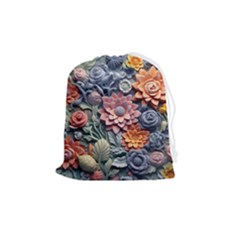 3d Flower Bloom Embossed Pattern Drawstring Pouch (medium) by Vaneshop