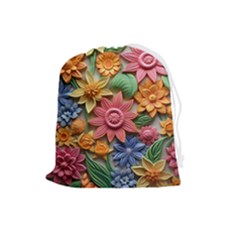 Flower Bloom Embossed Pattern Drawstring Pouch (large) by Vaneshop