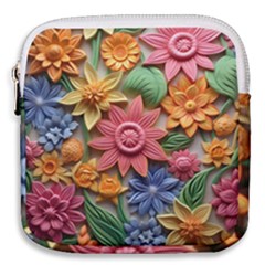 Flower Bloom Embossed Pattern Mini Square Pouch by Vaneshop