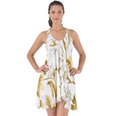 Flowers Gold Floral Show Some Back Chiffon Dress