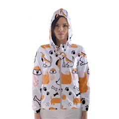 Seamless Pattern Of Cute Dog Puppy Cartoon Funny And Happy Women s Hooded Windbreaker by Wav3s