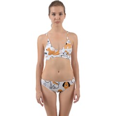 Seamless Pattern Of Cute Dog Puppy Cartoon Funny And Happy Wrap Around Bikini Set