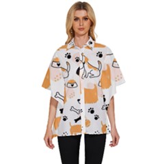 Seamless Pattern Of Cute Dog Puppy Cartoon Funny And Happy Women s Batwing Button Up Shirt