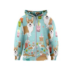 Welsh Corgi Boba Tea Bubble Cute Kawaii Dog Breed Kids  Zipper Hoodie by Wav3s