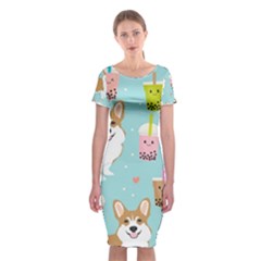 Welsh Corgi Boba Tea Bubble Cute Kawaii Dog Breed Classic Short Sleeve Midi Dress by Wav3s