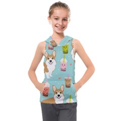 Welsh Corgi Boba Tea Bubble Cute Kawaii Dog Breed Kids  Sleeveless Hoodie by Wav3s