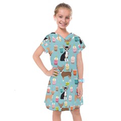 Chihuahua Bubble Kawaii Boba Tea Cute Dog Kids  Drop Waist Dress by Wav3s