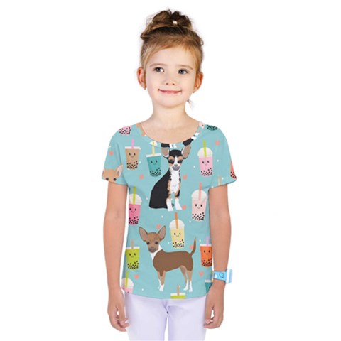 Chihuahua Bubble Kawaii Boba Tea Cute Dog Kids  One Piece Tee by Wav3s