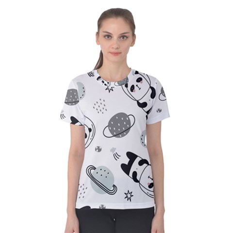 Panda Floating In Space And Star Women s Cotton Tee by Wav3s