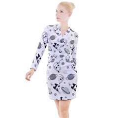 Panda Floating In Space And Star Button Long Sleeve Dress by Wav3s