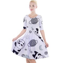 Panda Floating In Space And Star Quarter Sleeve A-line Dress by Wav3s