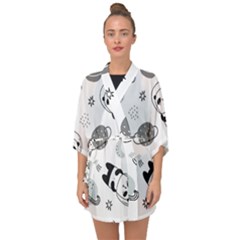 Panda Floating In Space And Star Half Sleeve Chiffon Kimono by Wav3s