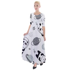 Panda Floating In Space And Star Half Sleeves Maxi Dress by Wav3s