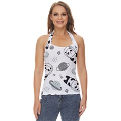 Panda Floating In Space And Star Basic Halter Top by Wav3s