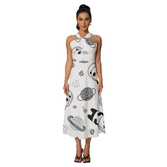 Panda Floating In Space And Star Sleeveless Cross Front Cocktail Midi Chiffon Dress by Wav3s