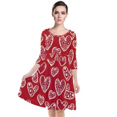 Vector Seamless Pattern Of Hearts With Valentine s Day Quarter Sleeve Waist Band Dress