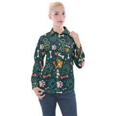 Dog Paw Colorful Fabrics Digitally Women s Long Sleeve Pocket Shirt