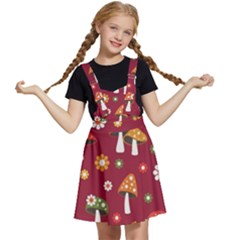 Woodland Mushroom And Daisy Seamless Pattern On Red Background Kids  Apron Dress