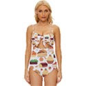 Seamless Pattern Hand Drawing Cartoon Dessert And Cake Knot Front One-Piece Swimsuit View1