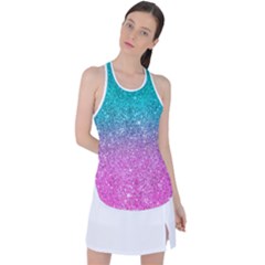 Pink And Turquoise Glitter Racer Back Mesh Tank Top