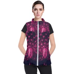 Peacock Pink Black Feather Abstract Women s Puffer Vest by Wav3s