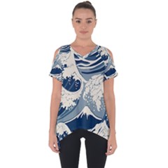 Japanese Wave Pattern Cut Out Side Drop Tee