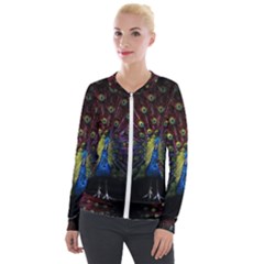 Peacock Feathers Velvet Zip Up Jacket