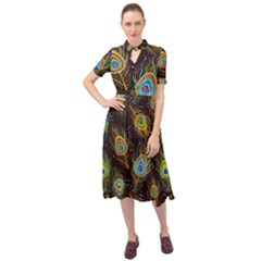 Pattern Feather Peacock Keyhole Neckline Chiffon Dress by Wav3s