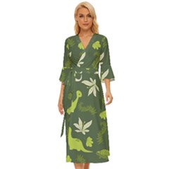 Cute Dinosaur Pattern Midsummer Wrap Dress