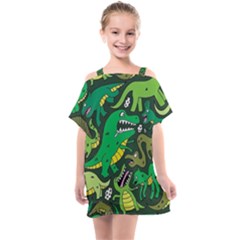 Dino Kawaii Kids  One Piece Chiffon Dress by Wav3s