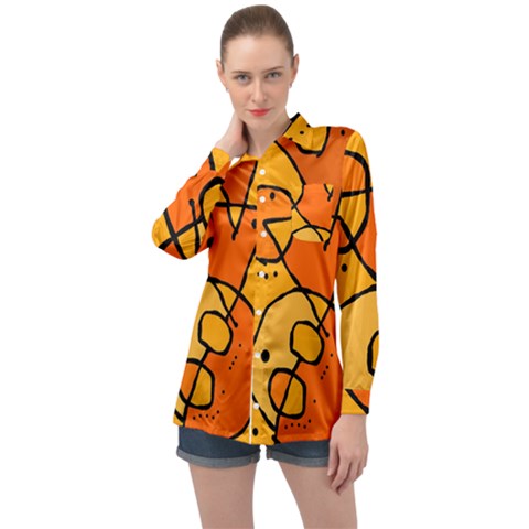 Mazipoodles In The Frame - Orange Long Sleeve Satin Shirt by Mazipoodles