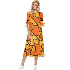 Mazipoodles In The Frame - Orange Bow Sleeve Chiffon Midi Dress by Mazipoodles