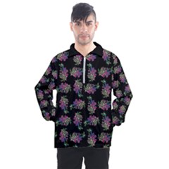 Midnight Noir Garden Chic Pattern Men s Half Zip Pullover by dflcprintsclothing