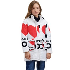 I Love Vegetarian Food Kids  Hooded Longline Puffer Jacket by ilovewhateva