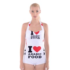 I Love Arabic Food Boyleg Halter Swimsuit  by ilovewhateva