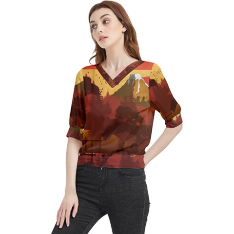 Japan Art Illustration Quarter Sleeve Blouse by Grandong