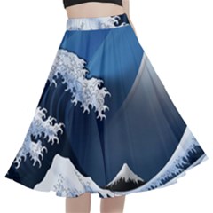 The Great Wave Off Kanagawa A-line Full Circle Midi Skirt With Pocket