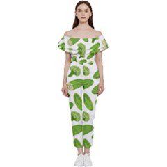 Vegetable Pattern With Composition Broccoli Off Shoulder Ruffle Top Jumpsuit by Grandong