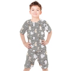 Cute Cat Pattern Cartoon Kids  Tee And Shorts Set by Cowasu